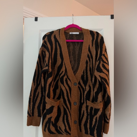 Zara Brown and Black Animal Print Cardigan - Picture 2 of 2